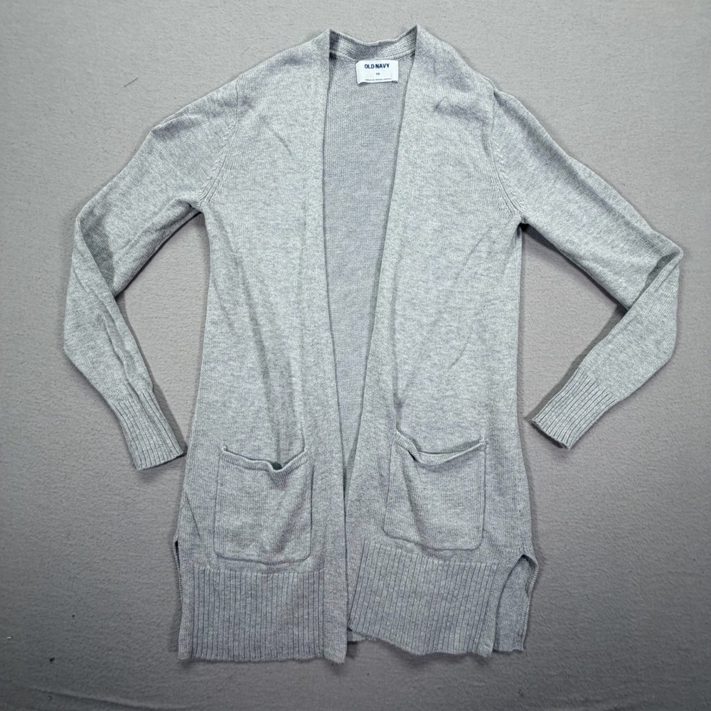 Old Navy Cardigan Women‎ XS Good Gray Open Front Knit Longline Pockets